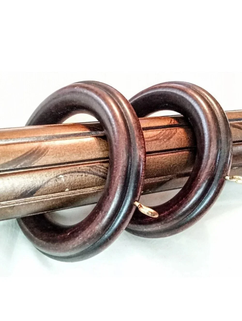 (2) Kirsch Drapery Rings Curtain Rod Rings. Mahogany Wood Design. 2.5